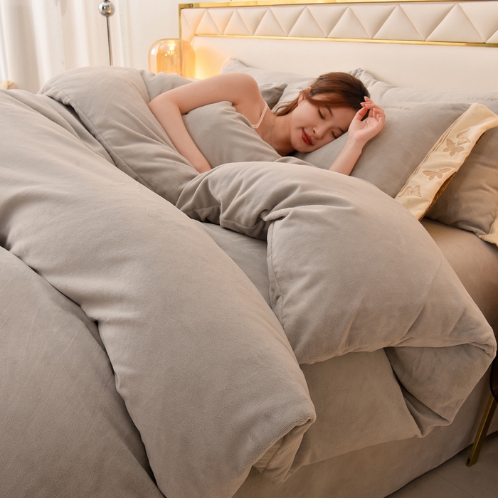 米奈家居 2025新款A类高克重婴儿绒四件套-吉娜系列 绅士灰