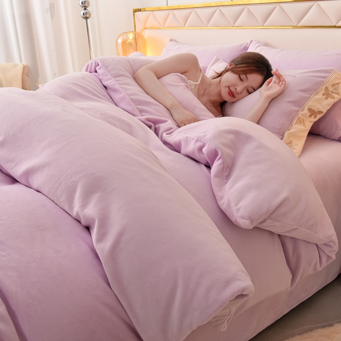 米奈家居 2025新款A类高克重婴儿绒四件套-吉娜系列 芋泥紫