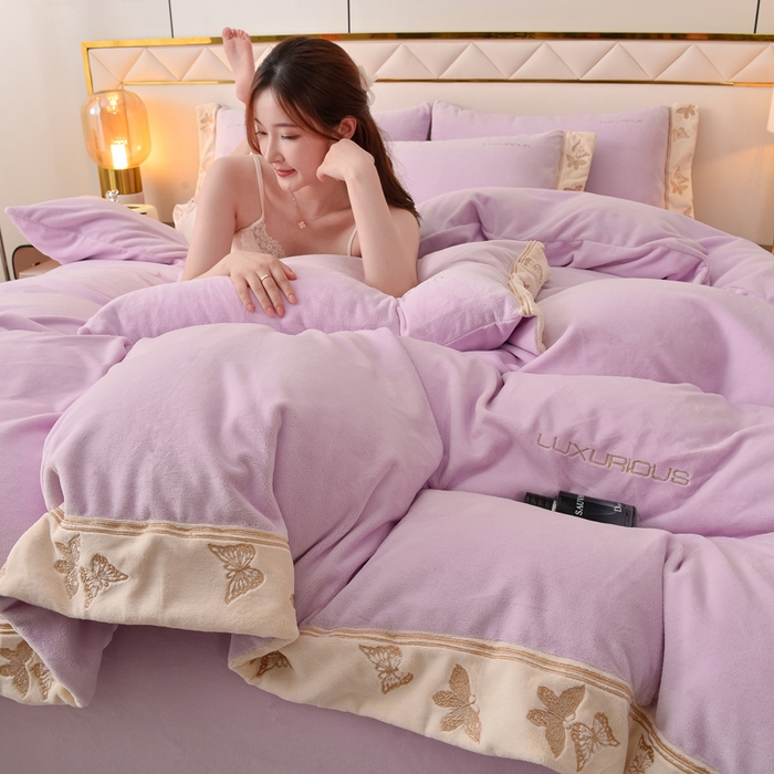 91家纺网 家纺一手货源 找家纺 米奈家居 2025新款A类高克重婴儿绒四件套-吉娜系列 芋泥紫