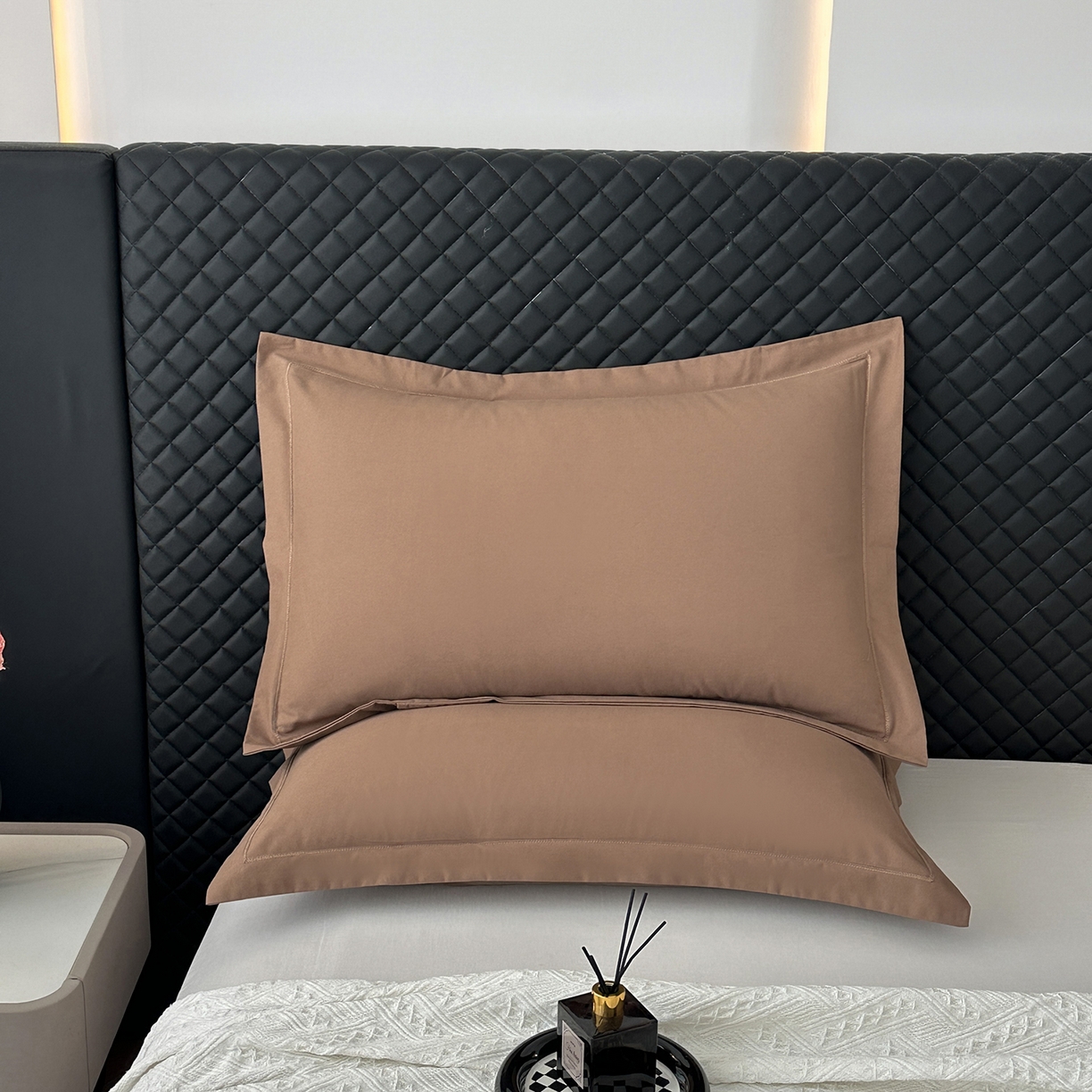 91家纺网 家纺一手货源 找家纺 宝时兰 2025新款加厚100%全棉枕套单品磨毛纯棉单件（带一字绣工艺） 摩卡棕