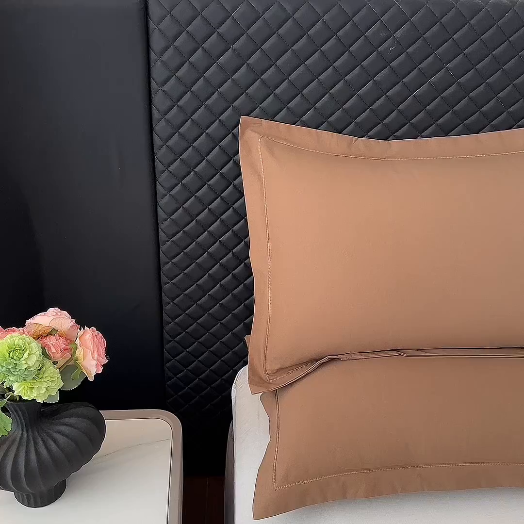 91家纺网 家纺一手货源 找家纺 宝时兰 2025新款加厚100%全棉枕套单品磨毛纯棉单件（带一字绣工艺） 摩卡棕