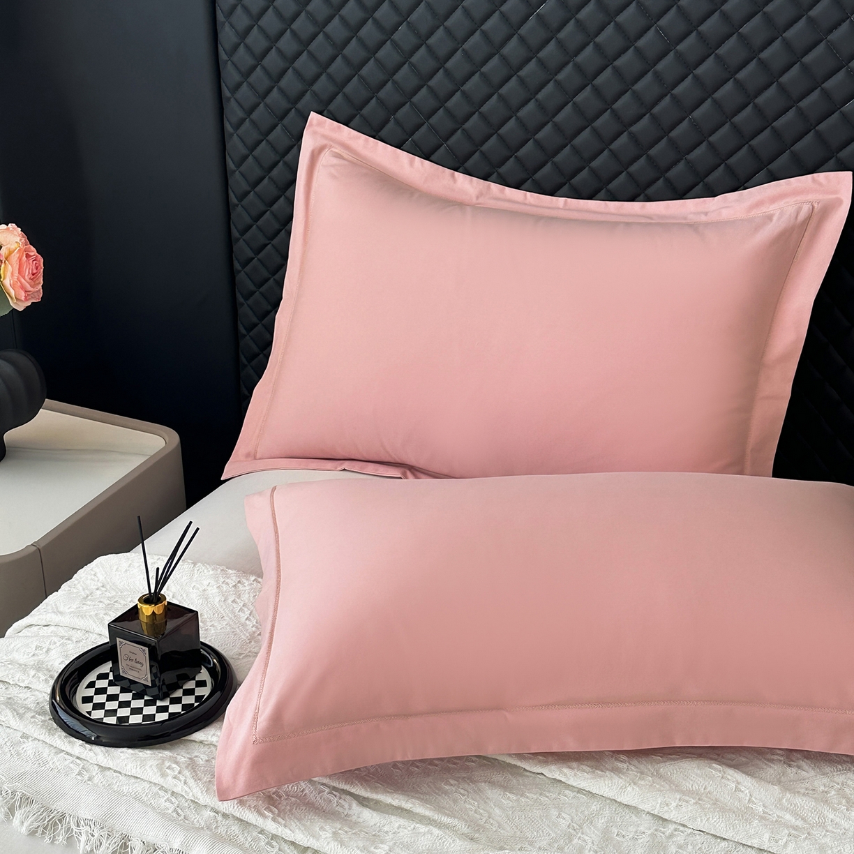 91家纺网 家纺一手货源 找家纺 宝时兰 2025新款加厚100%全棉枕套单品磨毛纯棉单件（带一字绣工艺） 木槿粉