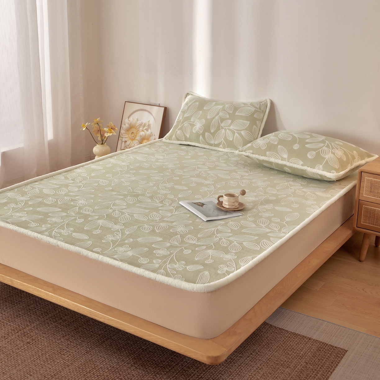 91家纺网 家纺一手货源 找家纺 绒城 2025新款高克重雕花牛奶绒单床笠床笠单件 简素