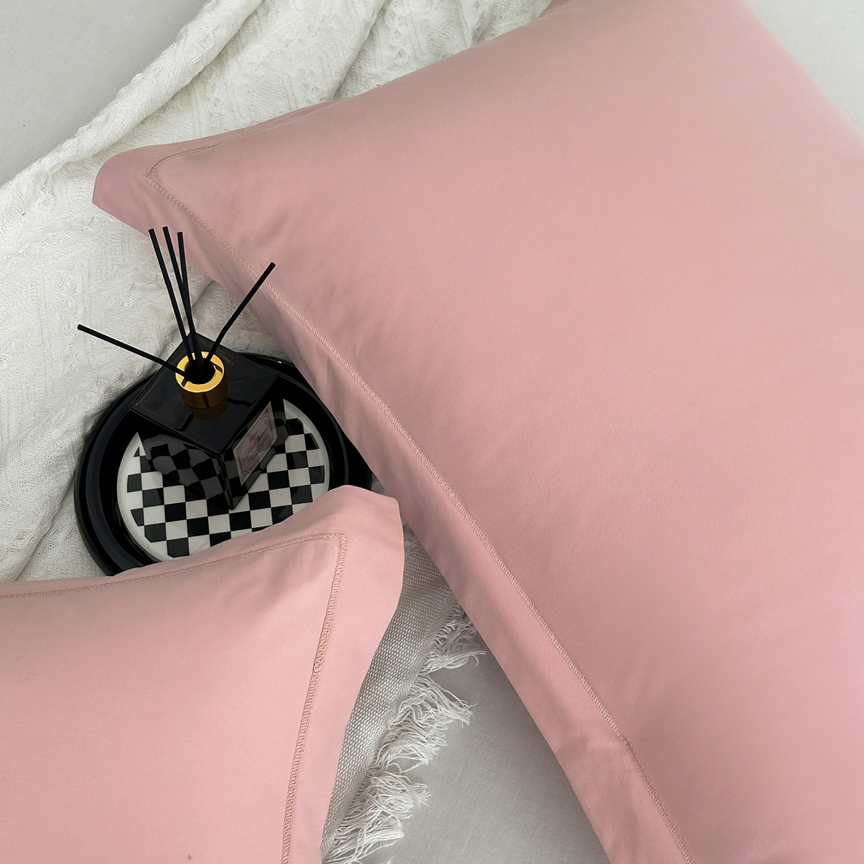 91家纺网 家纺一手货源 找家纺 宝时兰 2025新款加厚100%全棉枕套单品磨毛纯棉单件（带一字绣工艺） 木槿粉