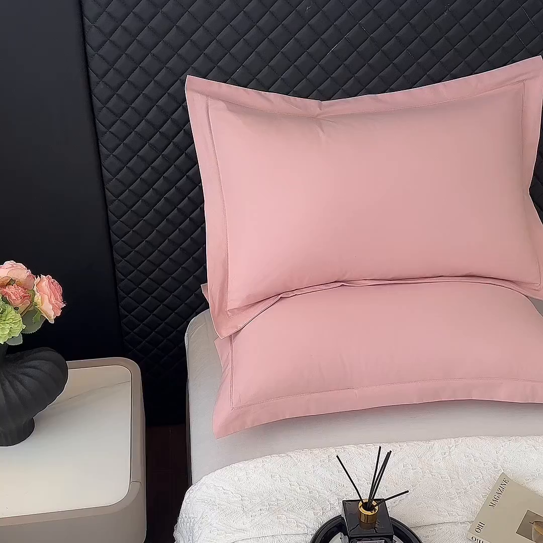 91家纺网 家纺一手货源 找家纺 宝时兰 2025新款加厚100%全棉枕套单品磨毛纯棉单件（带一字绣工艺） 木槿粉