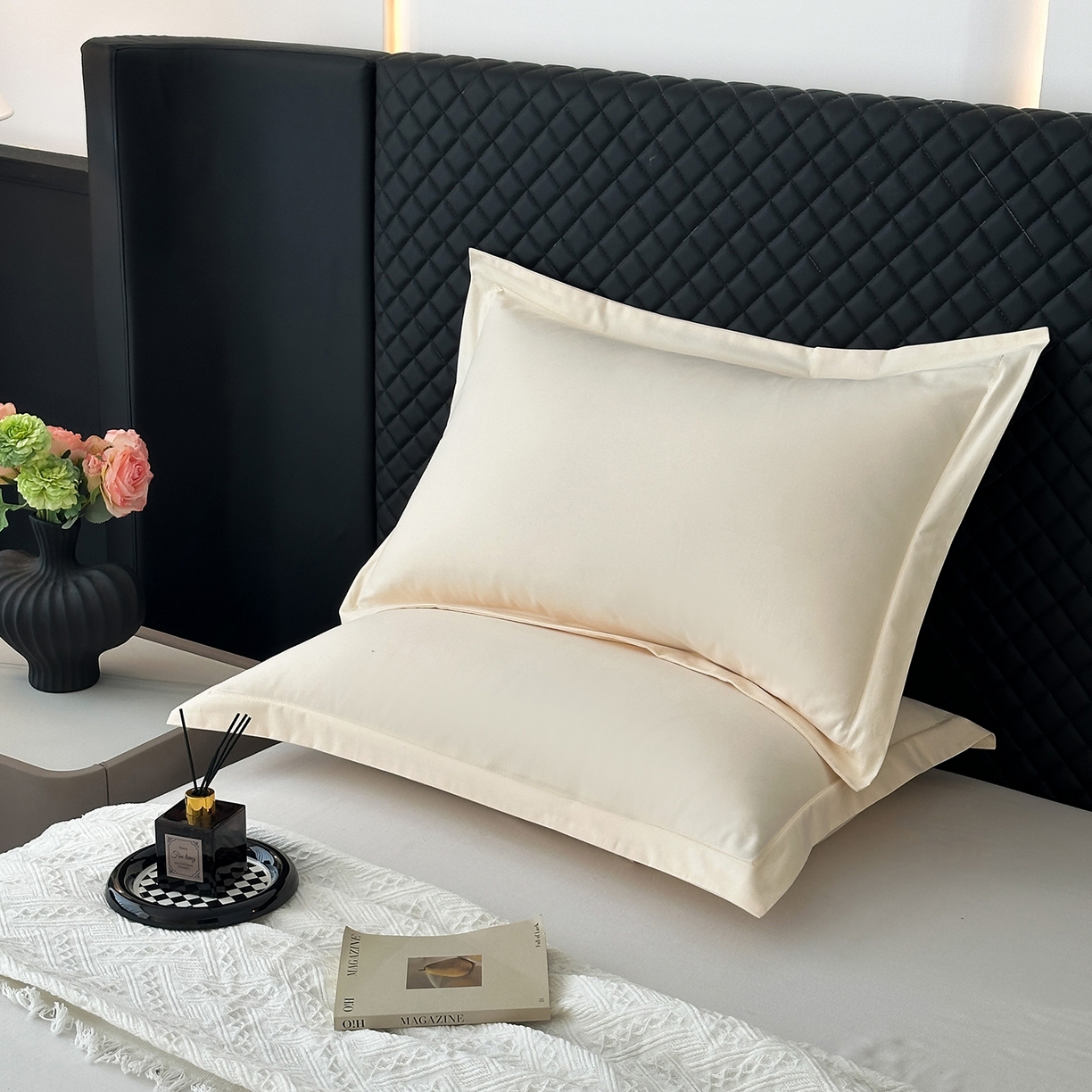 宝时兰 2025新款加厚100%全棉枕套单品磨毛纯棉单件（带一字绣工艺） 奶黄