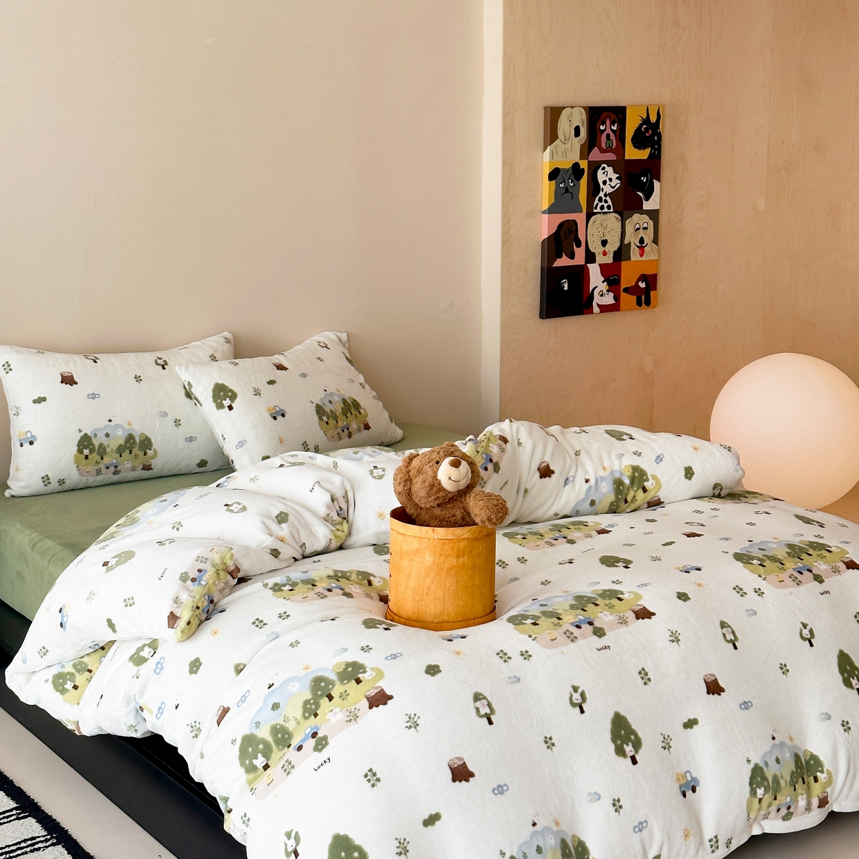 91家纺网 家纺一手货源 找家纺 时光里 2025新款230克全消光印花10色专版花型四件套 森林兔