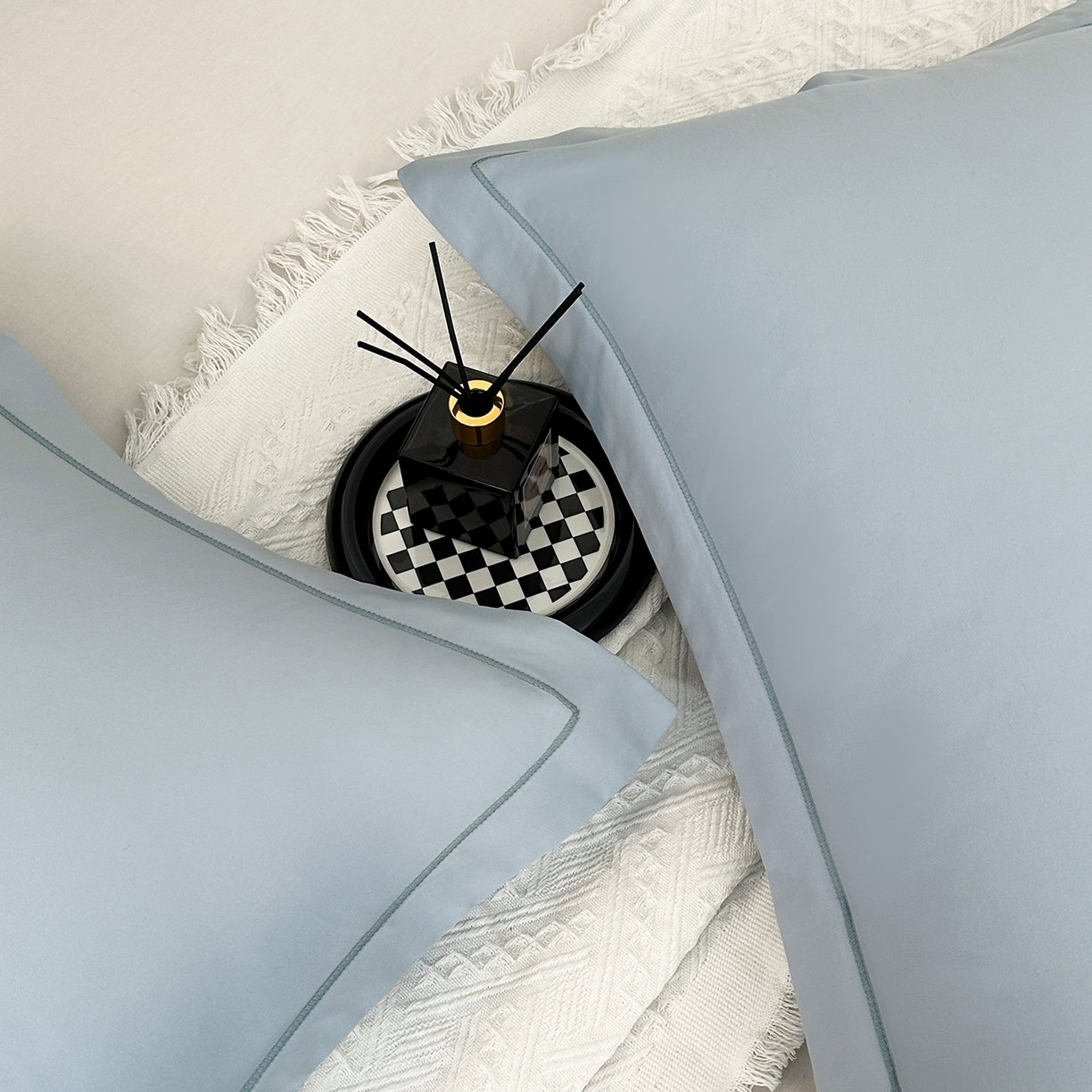 91家纺网 家纺一手货源 找家纺 宝时兰 2025新款加厚100%全棉枕套单品磨毛纯棉单件（带一字绣工艺） 晴山蓝