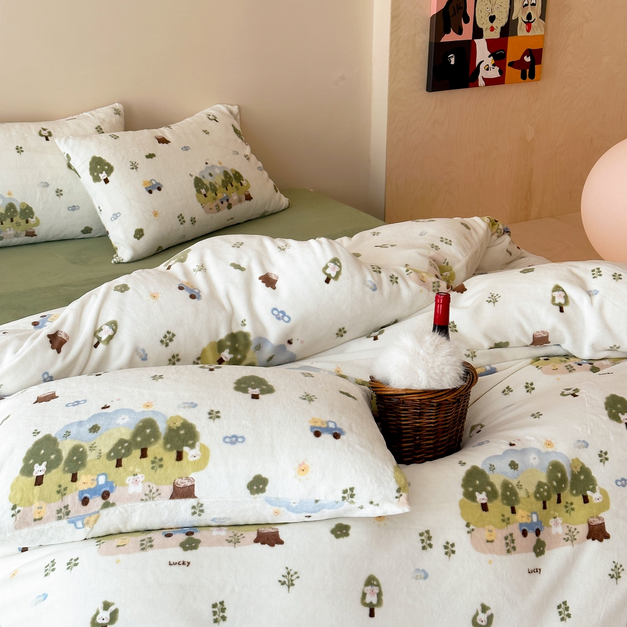 91家纺网 家纺一手货源 找家纺 时光里 2025新款230克全消光印花10色专版花型四件套 森林兔