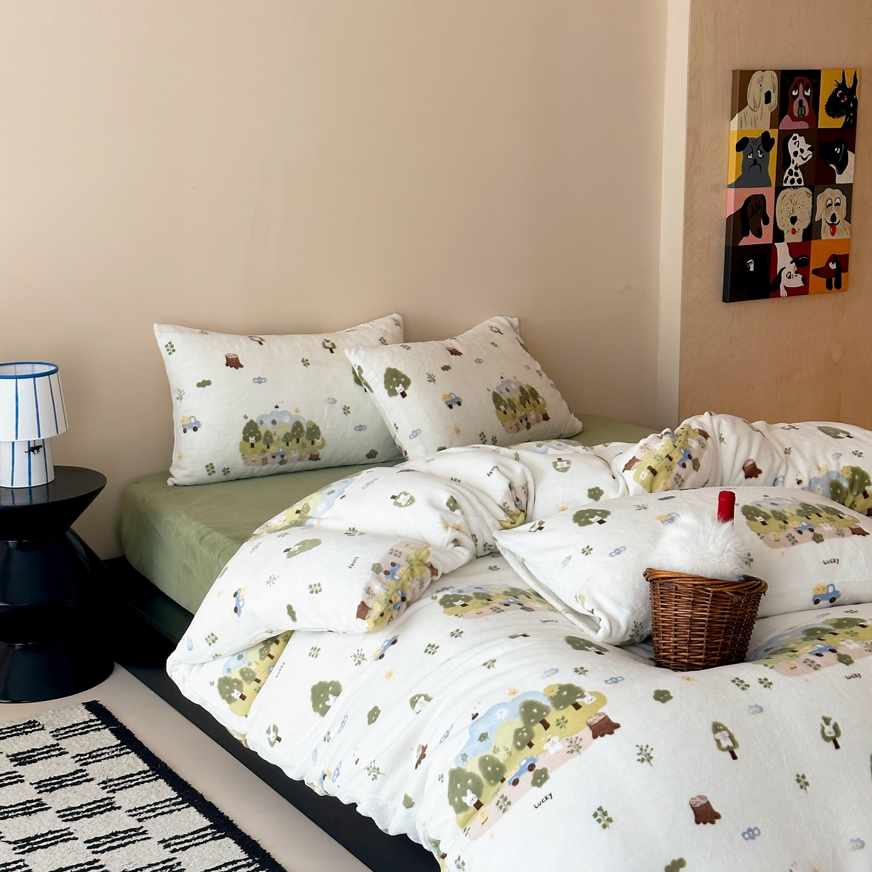 91家纺网 家纺一手货源 找家纺 时光里 2025新款230克全消光印花10色专版花型四件套 森林兔