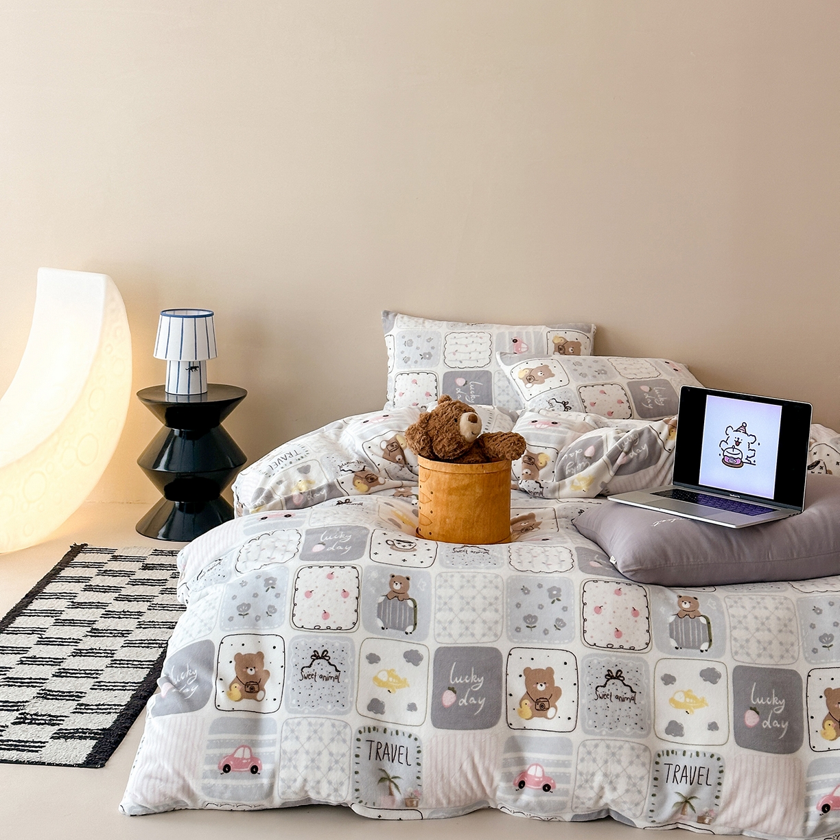 91家纺网 家纺一手货源 找家纺 （总）时光里 2025新款230克全消光印花牛奶绒系列单被套