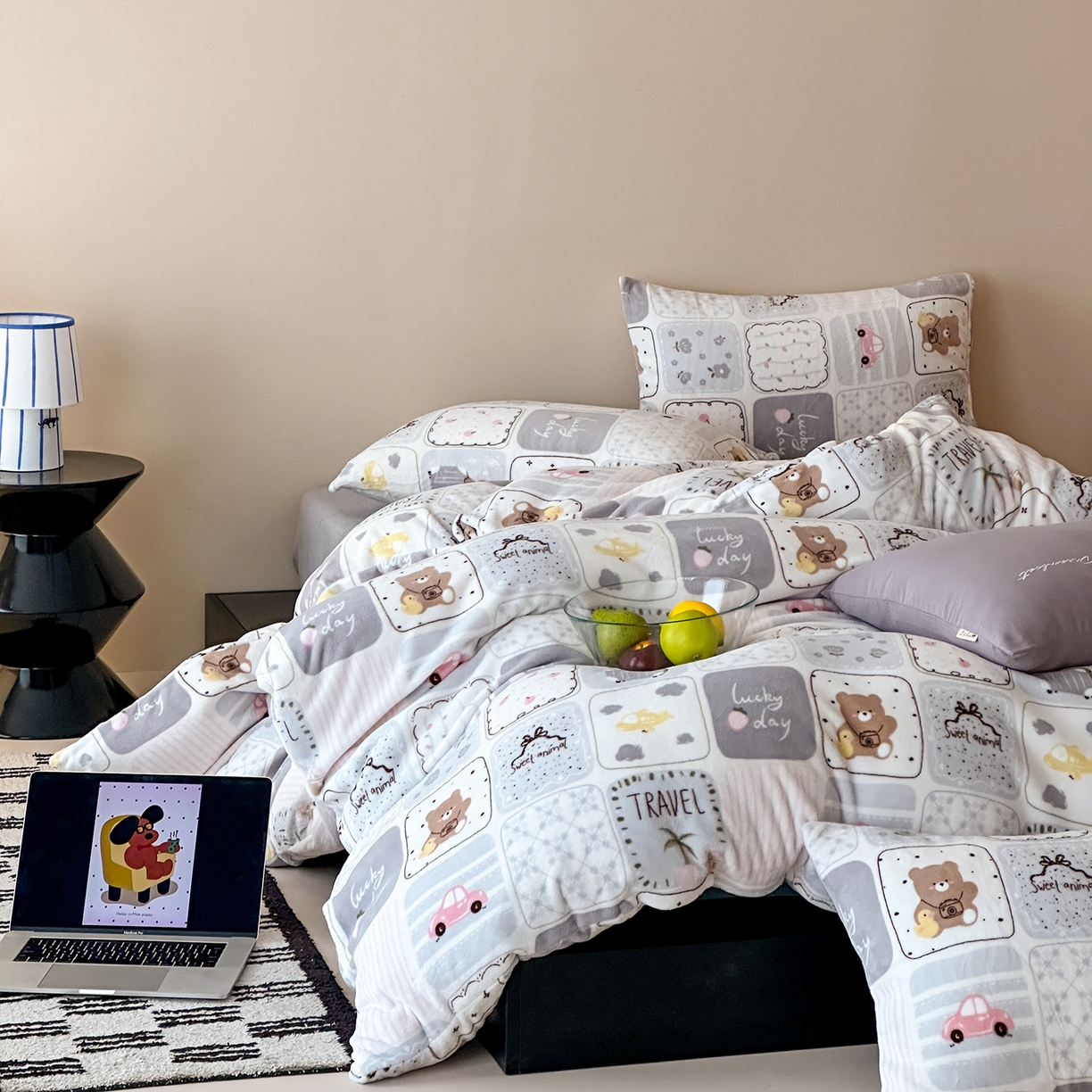 91家纺网 家纺一手货源 找家纺 （总）时光里 2025新款230克全消光印花牛奶绒系列单被套