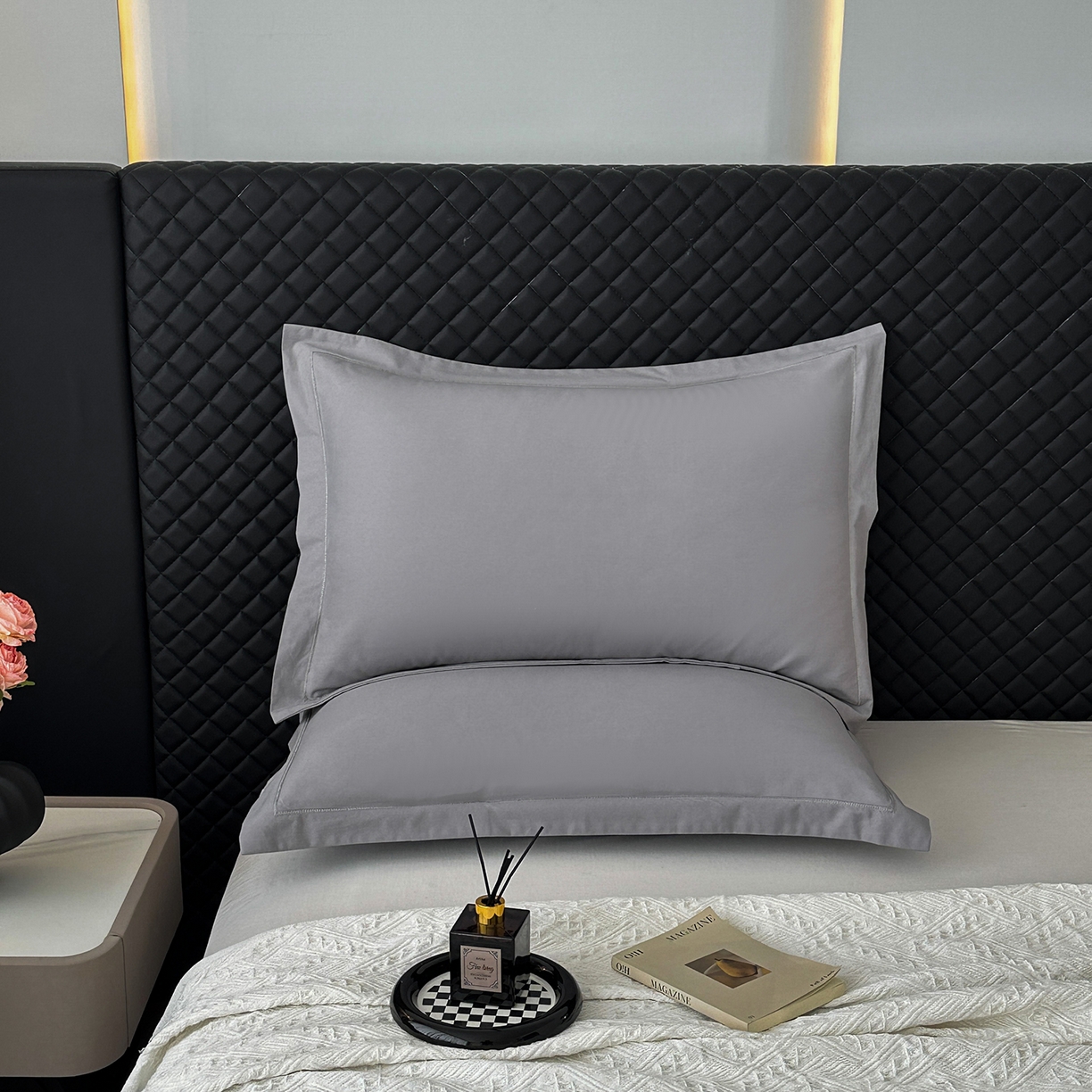 91家纺网 家纺一手货源 找家纺 宝时兰 2025新款加厚100%全棉枕套单品磨毛纯棉单件（带一字绣工艺） 深空灰