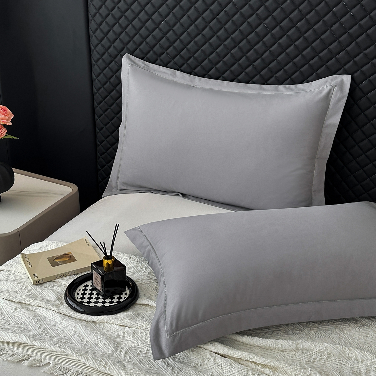 91家纺网 家纺一手货源 找家纺 宝时兰 2025新款加厚100%全棉枕套单品磨毛纯棉单件（带一字绣工艺） 深空灰