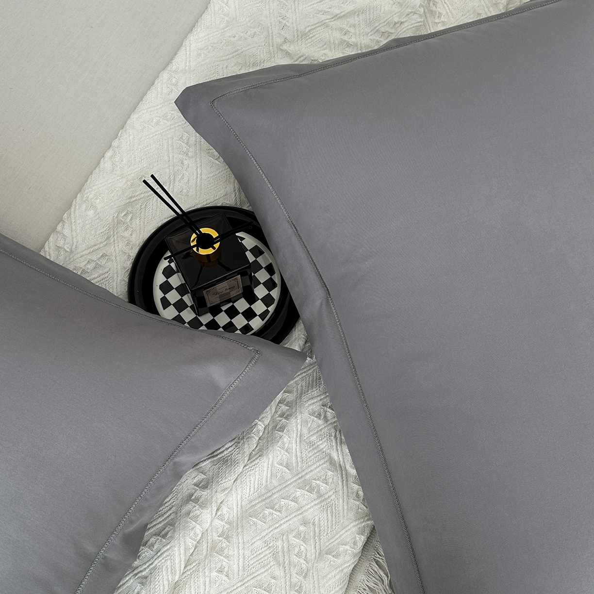 91家纺网 家纺一手货源 找家纺 宝时兰 2025新款加厚100%全棉枕套单品磨毛纯棉单件（带一字绣工艺） 深空灰