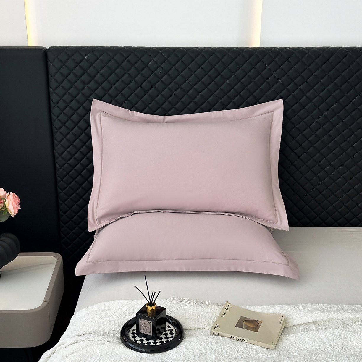 91家纺网 家纺一手货源 找家纺 宝时兰 2025新款加厚100%全棉枕套单品磨毛纯棉单件（带一字绣工艺） 烟粉紫