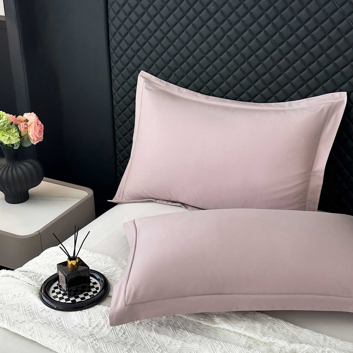 91家纺网 家纺一手货源 找家纺 宝时兰 2025新款加厚100%全棉枕套单品磨毛纯棉单件（带一字绣工艺） 烟粉紫