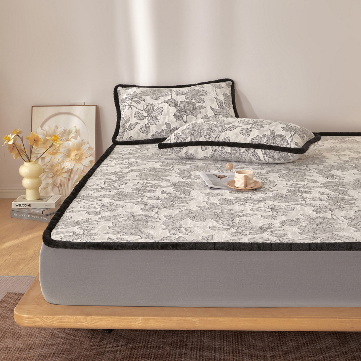 91家纺网 家纺一手货源 找家纺 绒城 2025新款高克重雕花牛奶绒单床笠床笠单件 木瑾