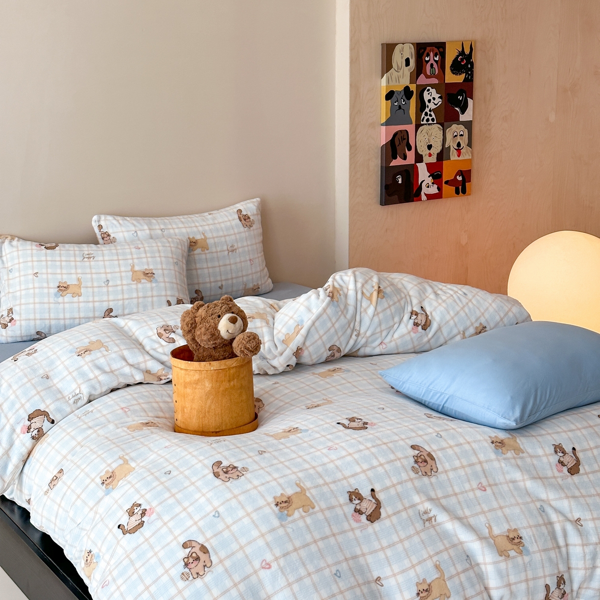 91家纺网 家纺一手货源 找家纺 时光里 2025新款230克全消光印花10色专版花型四件套 线团小咪