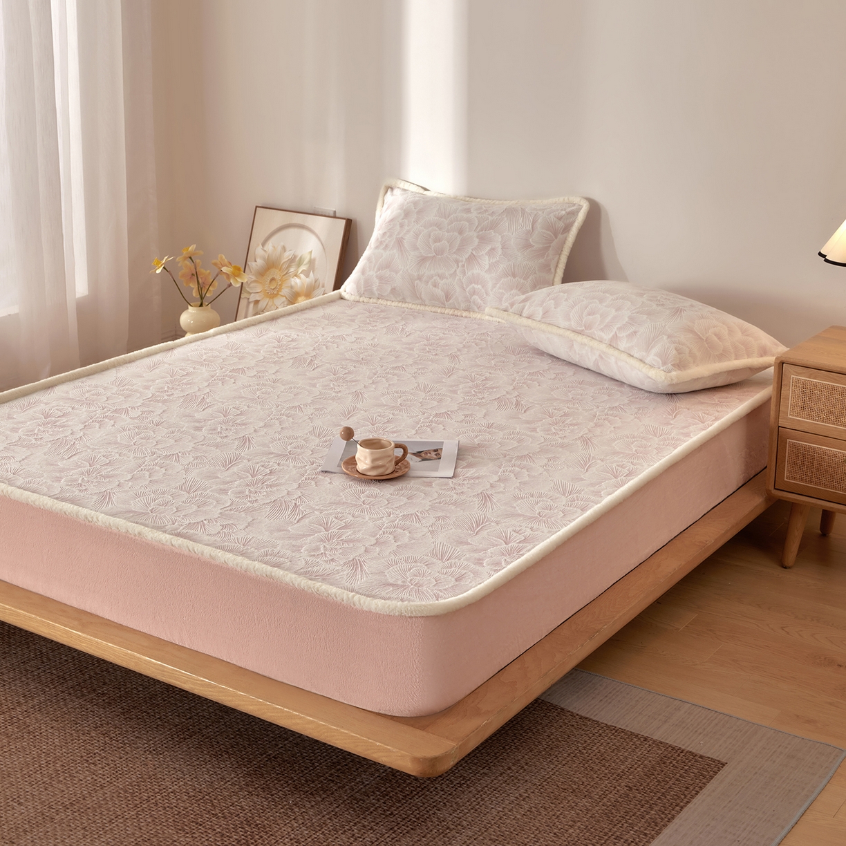 91家纺网 家纺一手货源 找家纺 绒城 2025新款高克重雕花牛奶绒单床笠床笠单件 慕雪