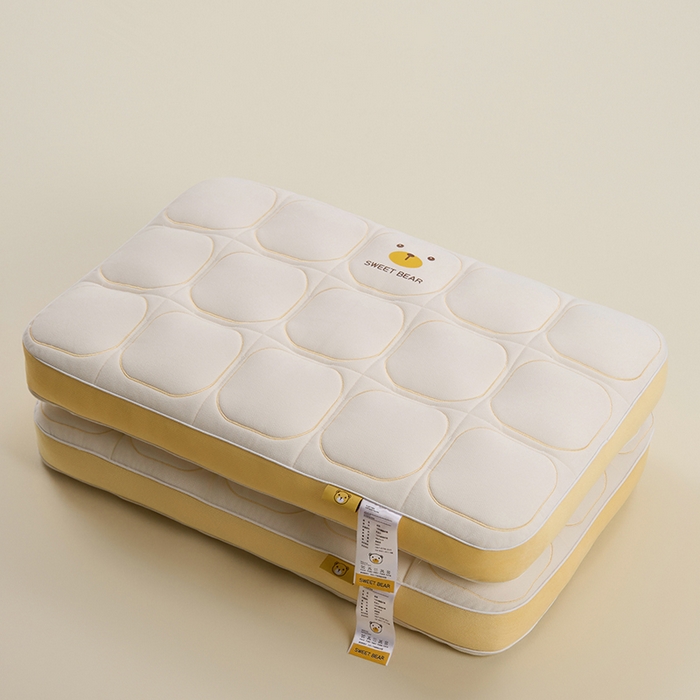 91家纺网 家纺一手货源 找家纺 昕科 2025新款小熊豆乳面包枕-乳胶片定型枕头卡通萌趣成人立体枕芯 豆乳面包枕-白色/一对装