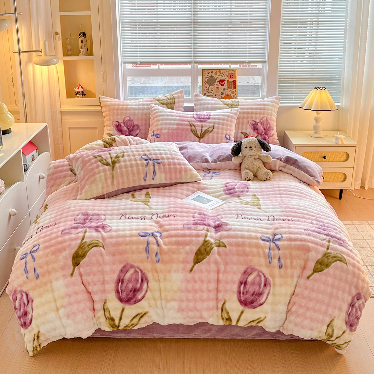 91家纺网 家纺一手货源 找家纺 N先生+V 13814689556 发大图/买家秀 2025新款260克高克重泡泡绒牛奶绒四件套 漫漫花香