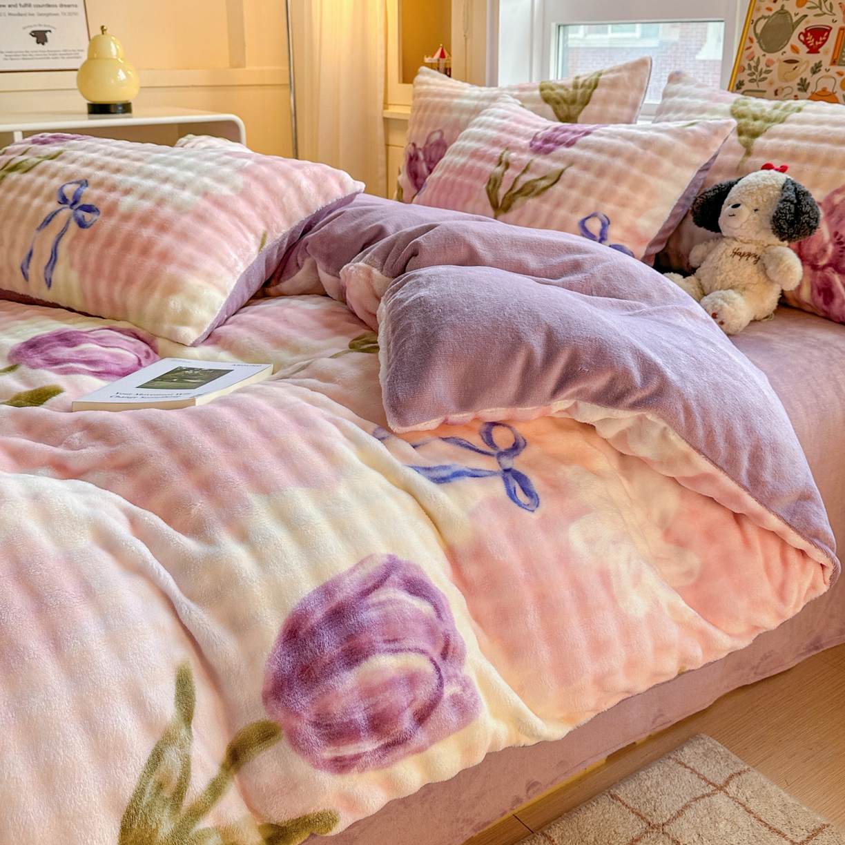 91家纺网 家纺一手货源 找家纺 N先生+V 13814689556 发大图/买家秀 2025新款260克高克重泡泡绒牛奶绒四件套 漫漫花香