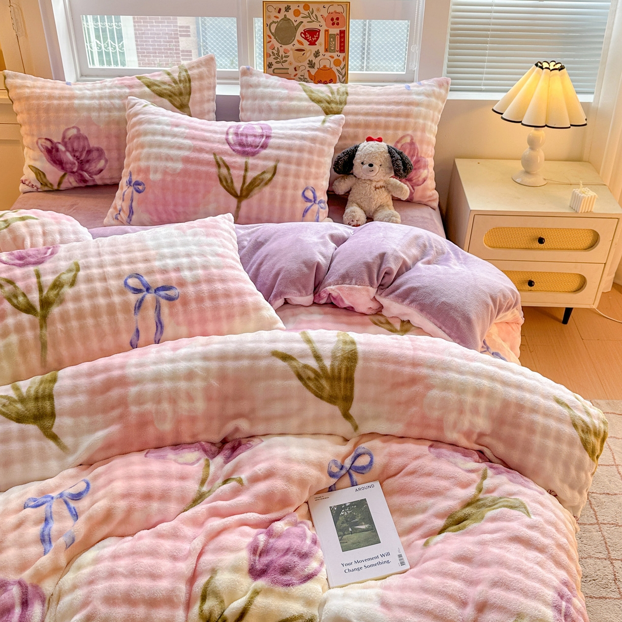 91家纺网 家纺一手货源 找家纺 N先生+V 13814689556 发大图/买家秀 2025新款260克高克重泡泡绒牛奶绒四件套 漫漫花香