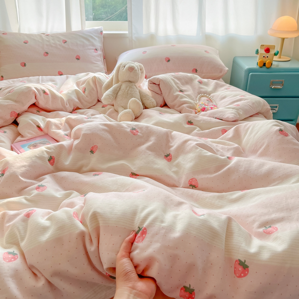 仟网汇 2025新款全棉纯棉层纱四件套 草莓