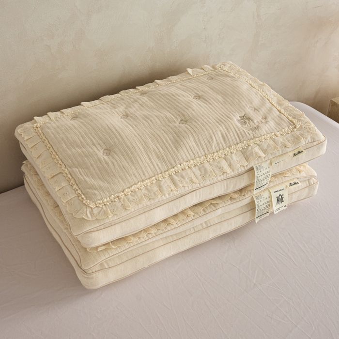 91家纺网 家纺一手货源 找家纺 昕科 2025新款双层可拆花边棉麻蚕丝枕-二合一可拆蚕丝棉麻枕头棉麻成人枕芯 双层可拆花边棉麻蚕丝枕/一只装