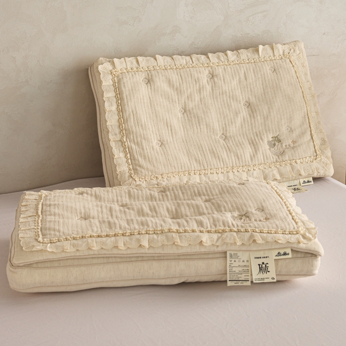 91家纺网 家纺一手货源 找家纺 昕科 2025新款双层可拆花边棉麻蚕丝枕-二合一可拆蚕丝棉麻枕头棉麻成人枕芯 双层可拆花边棉麻蚕丝枕/一只装
