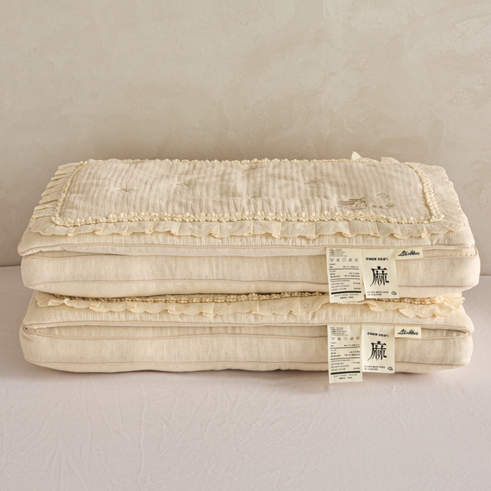 91家纺网 家纺一手货源 找家纺 昕科 2025新款双层可拆花边棉麻蚕丝枕-二合一可拆蚕丝棉麻枕头棉麻成人枕芯 双层可拆花边棉麻蚕丝枕/一只装