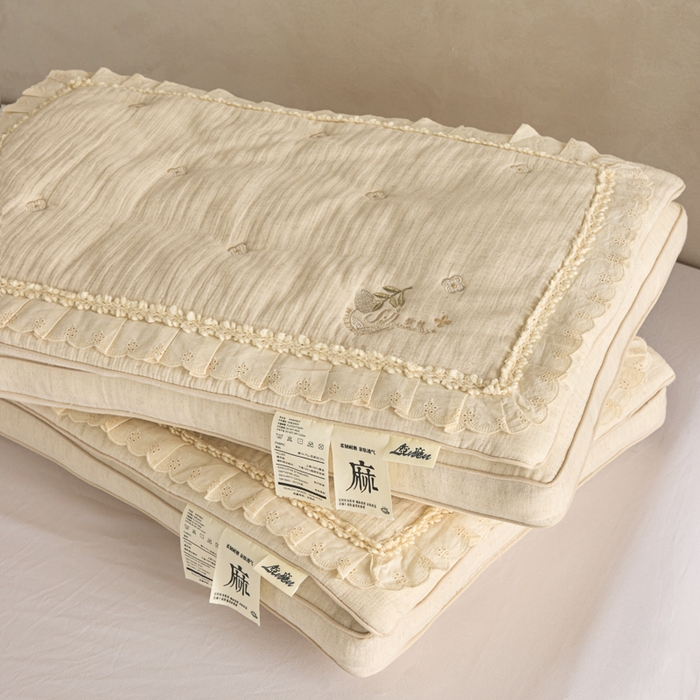 昕科 2025新款双层可拆花边棉麻蚕丝枕-二合一可拆蚕丝棉麻枕头棉麻成人枕芯 双层可拆花边棉麻蚕丝枕/一对装