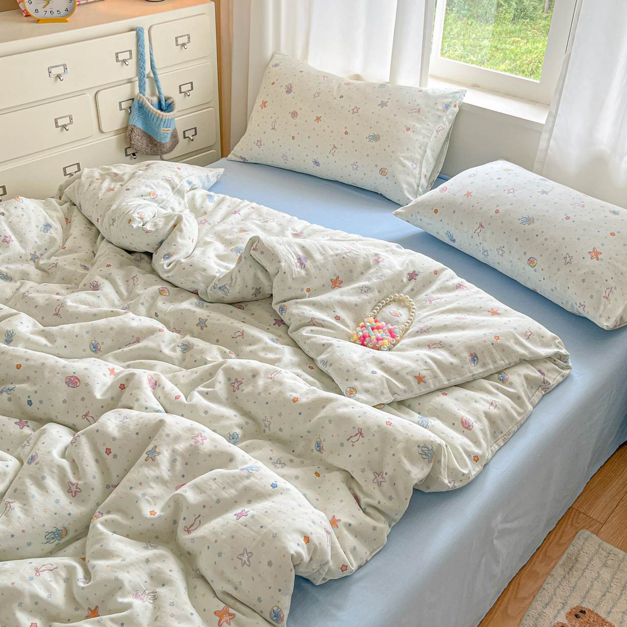 91家纺网 家纺一手货源 找家纺 仟网汇 2025新款全棉纯棉层纱四件套 海底世界