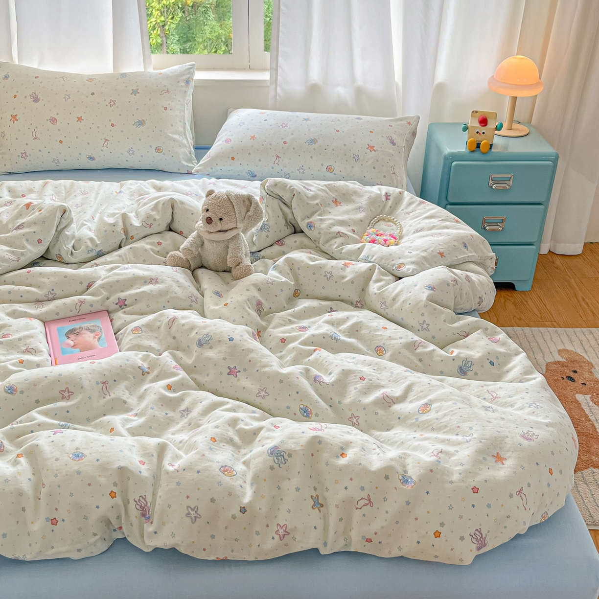 91家纺网 家纺一手货源 找家纺 仟网汇 2025新款全棉纯棉层纱四件套 海底世界