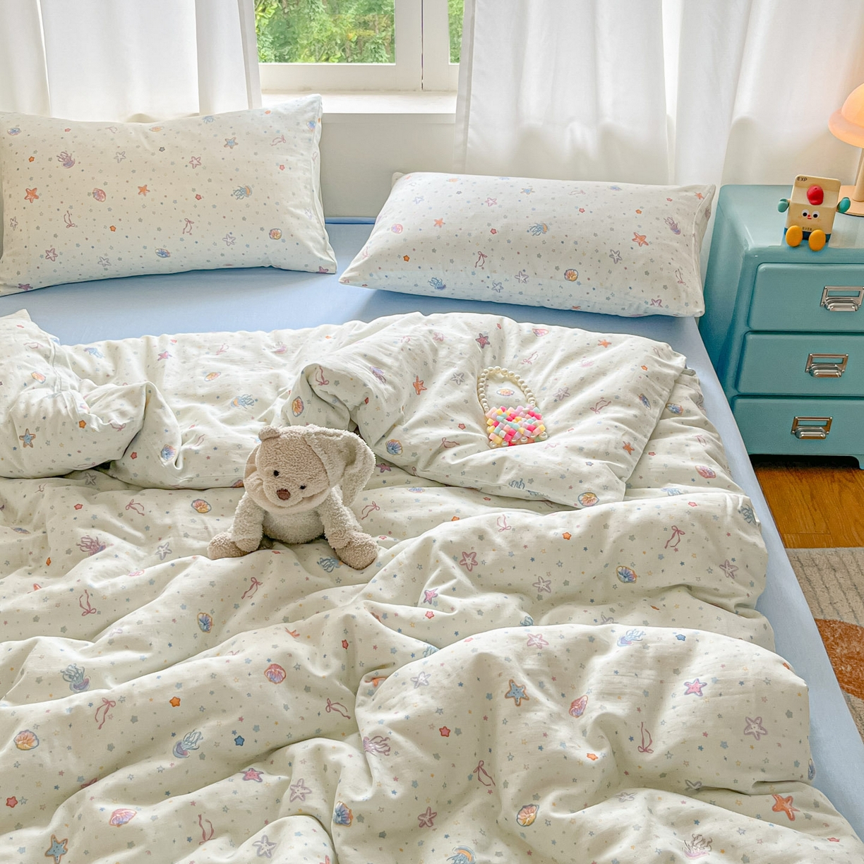 91家纺网 家纺一手货源 找家纺 仟网汇 2025新款全棉纯棉层纱四件套 海底世界