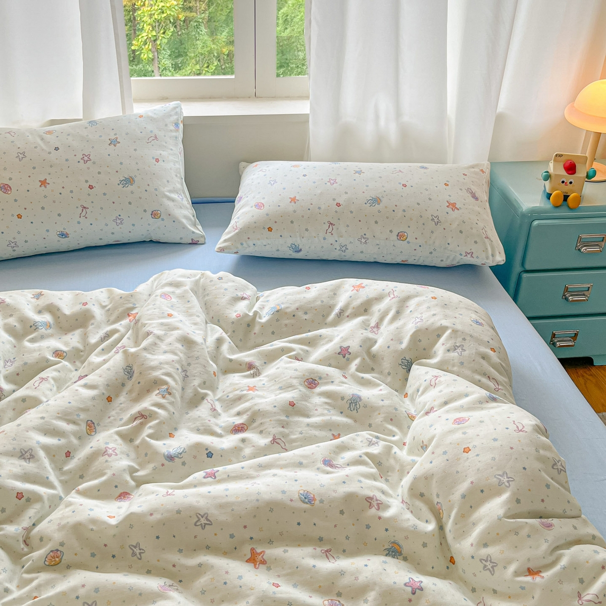 91家纺网 家纺一手货源 找家纺 仟网汇 2025新款全棉纯棉层纱四件套 海底世界