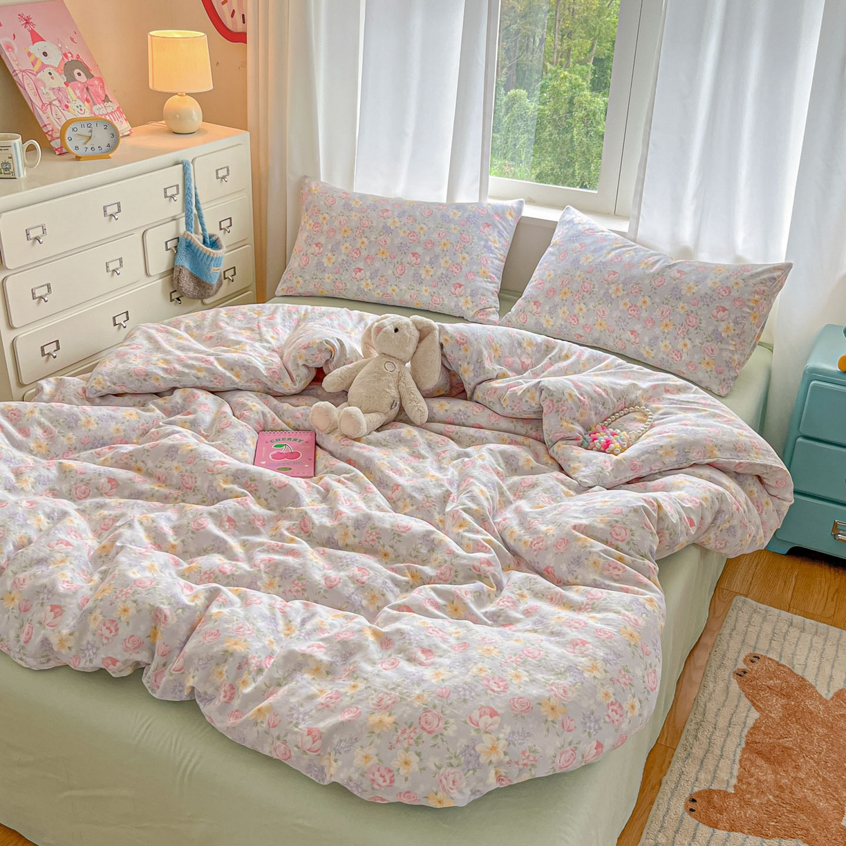 91家纺网 家纺一手货源 找家纺 仟网汇 2025新款全棉纯棉层纱四件套 黎漫