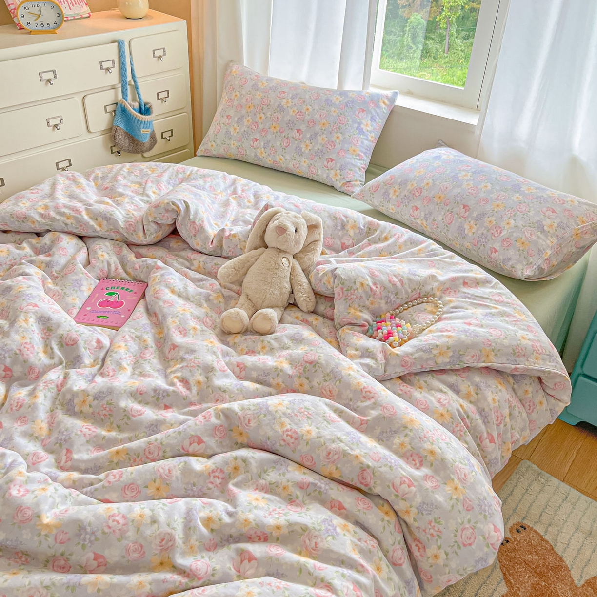 91家纺网 家纺一手货源 找家纺 仟网汇 2025新款全棉纯棉层纱四件套 黎漫