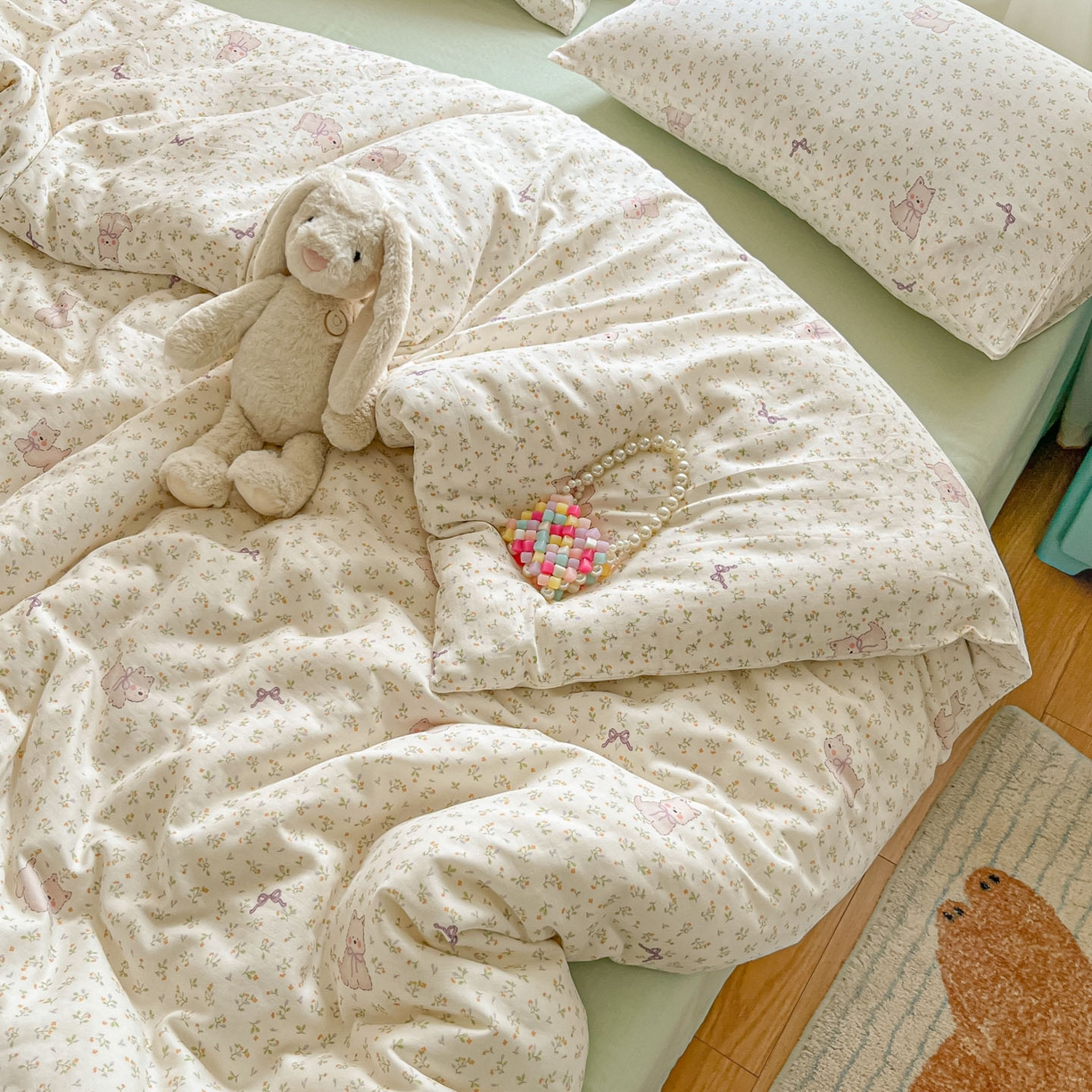 91家纺网 家纺一手货源 找家纺 仟网汇 2025新款全棉纯棉层纱四件套 快乐小狗