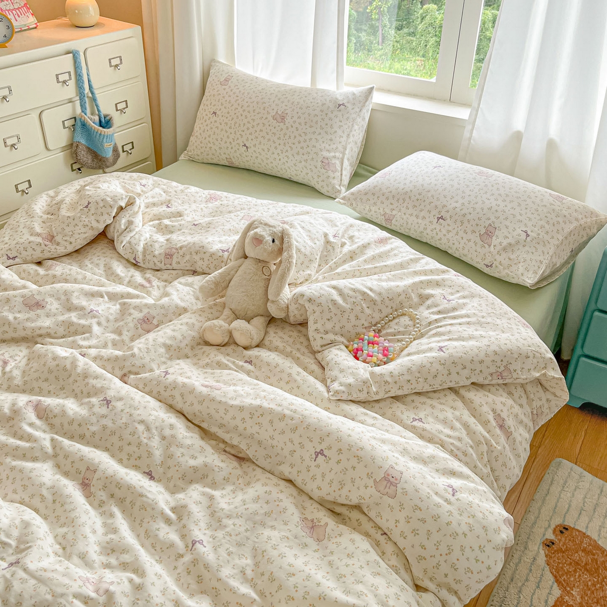 91家纺网 家纺一手货源 找家纺 仟网汇 2025新款全棉纯棉层纱四件套 快乐小狗