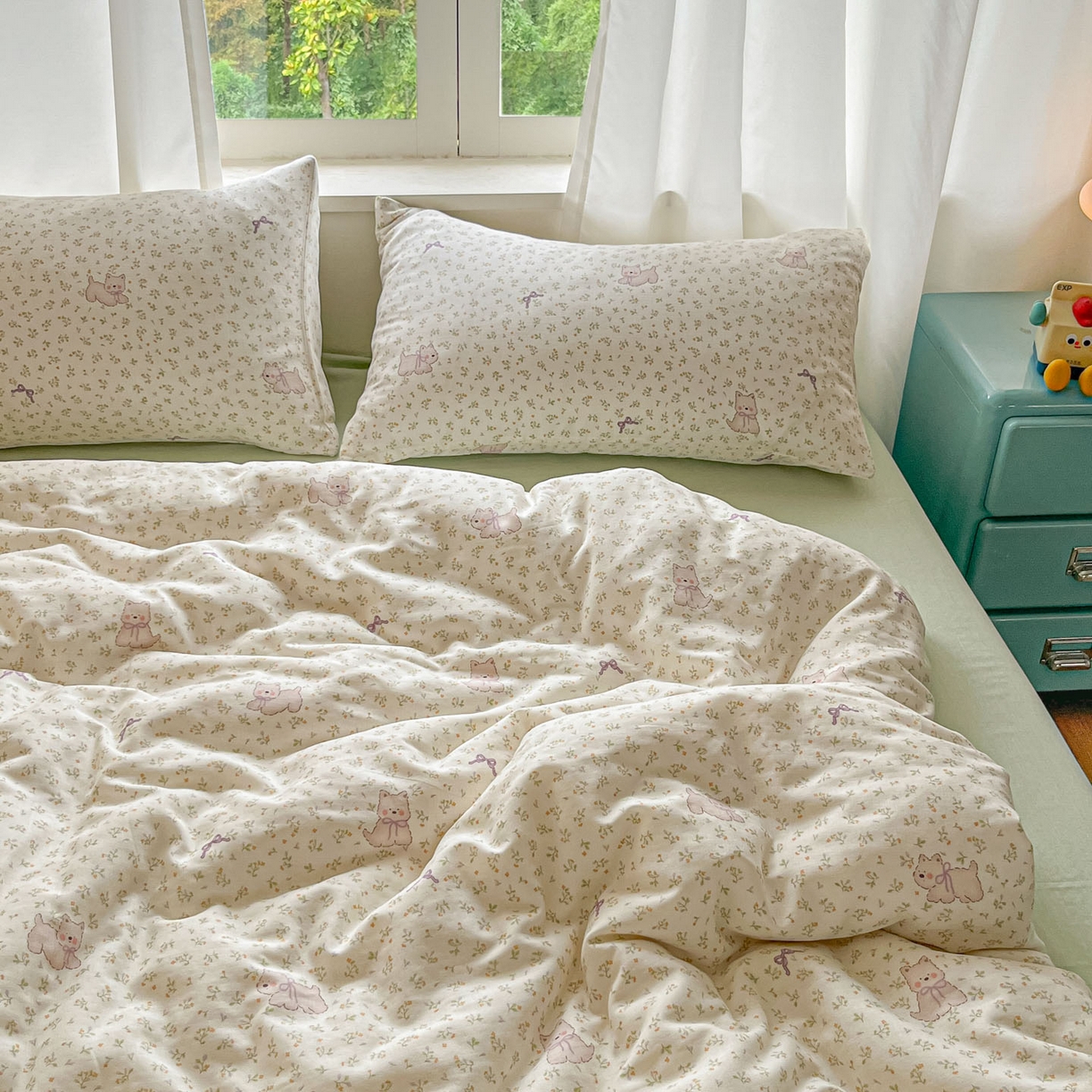 91家纺网 家纺一手货源 找家纺 仟网汇 2025新款全棉纯棉层纱四件套 快乐小狗