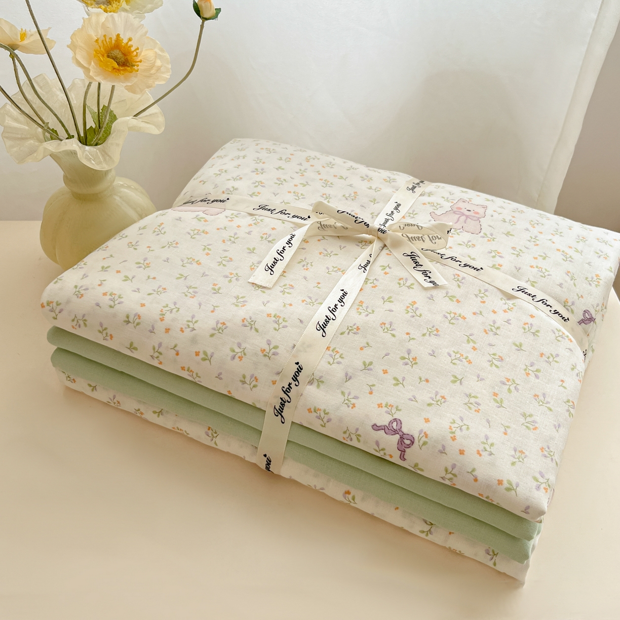 91家纺网 家纺一手货源 找家纺 仟网汇 2025新款全棉纯棉层纱四件套 快乐小狗