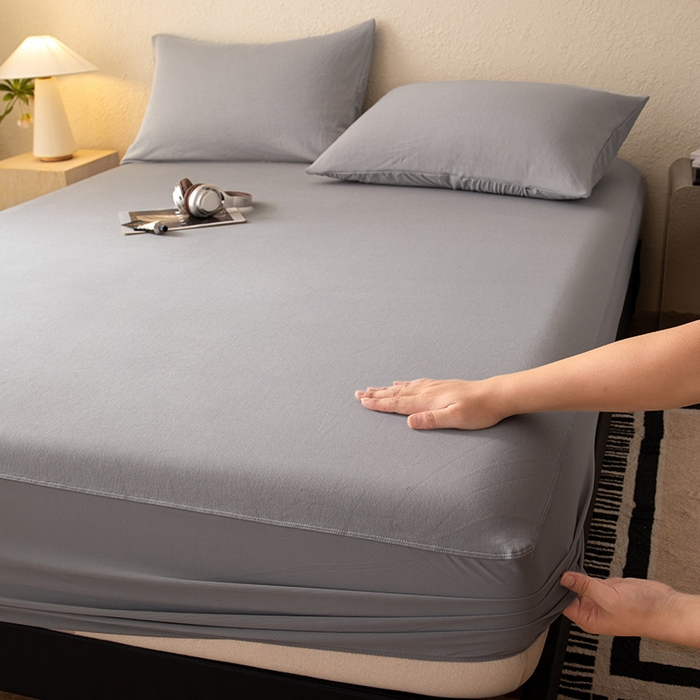91家纺网 家纺一手货源 找家纺 百寐 2025新款纯色耐脏亚朵同款深度睡眠床笠枕套床笠保护套单床笠单品床笠单件床笠 月光灰