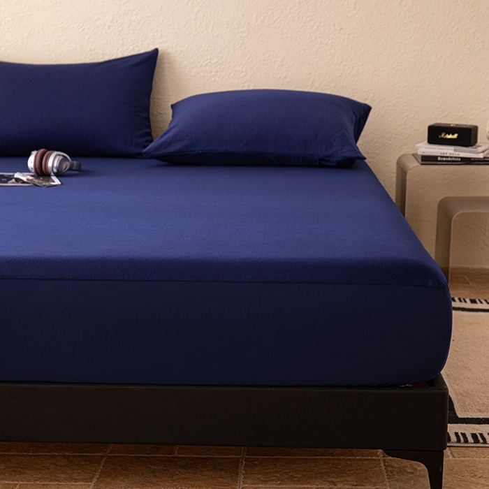 91家纺网 家纺一手货源 找家纺 百寐 2025新款纯色耐脏亚朵同款深度睡眠床笠枕套床笠保护套单床笠单品床笠单件床笠 静海蓝