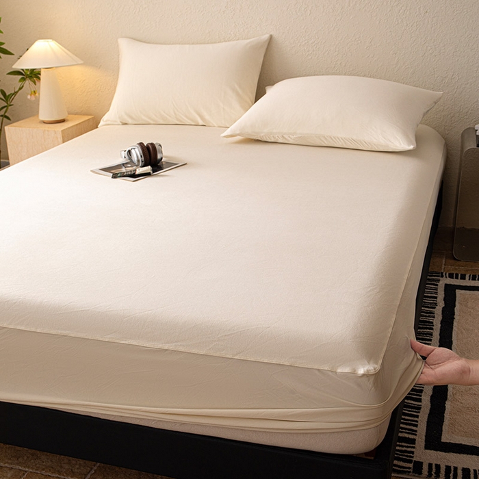 91家纺网 家纺一手货源 找家纺 百寐 2025新款纯色耐脏亚朵同款深度睡眠床笠枕套床笠保护套单床笠单品床笠单件床笠 奶油黄