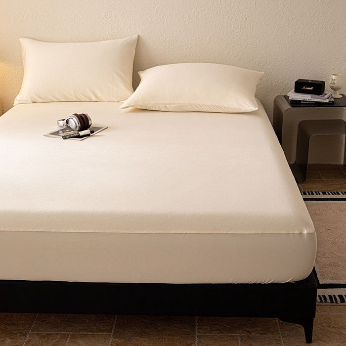 91家纺网 家纺一手货源 找家纺 百寐 2025新款纯色耐脏亚朵同款深度睡眠床笠枕套床笠保护套单床笠单品床笠单件床笠 奶油黄