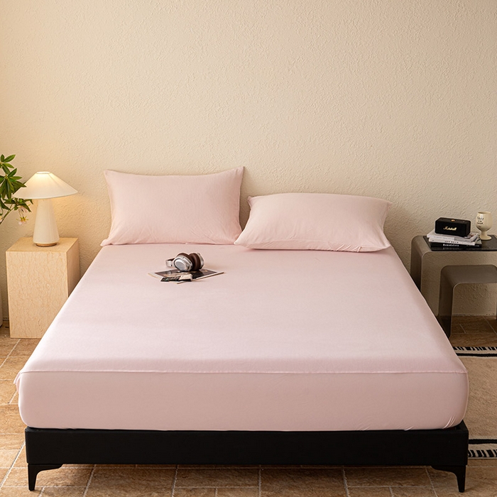 91家纺网 家纺一手货源 找家纺 百寐 2025新款纯色耐脏亚朵同款深度睡眠床笠枕套床笠保护套单床笠单品床笠单件床笠 淡云粉