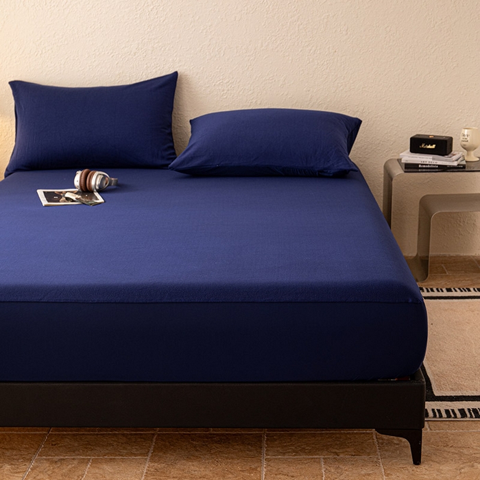 91家纺网 家纺一手货源 找家纺 百寐 2025新款纯色耐脏亚朵同款深度睡眠床笠枕套床笠保护套单床笠单品床笠单件床笠 静海蓝