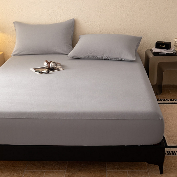 91家纺网 家纺一手货源 找家纺 百寐 2025新款纯色耐脏亚朵同款深度睡眠床笠枕套床笠保护套单床笠单品床笠单件床笠 月光灰